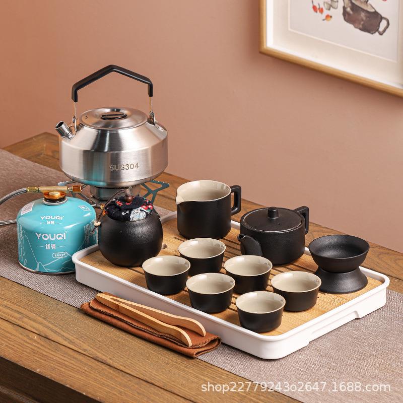 户外旅行茶具套装黑陶泡茶器便携车载露营烧水壶煮茶专用炉具收纳