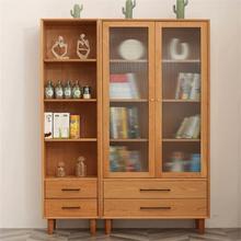 北欧全实木书柜樱桃木书橱带玻璃门原木橡木现代家用书架落地书柜