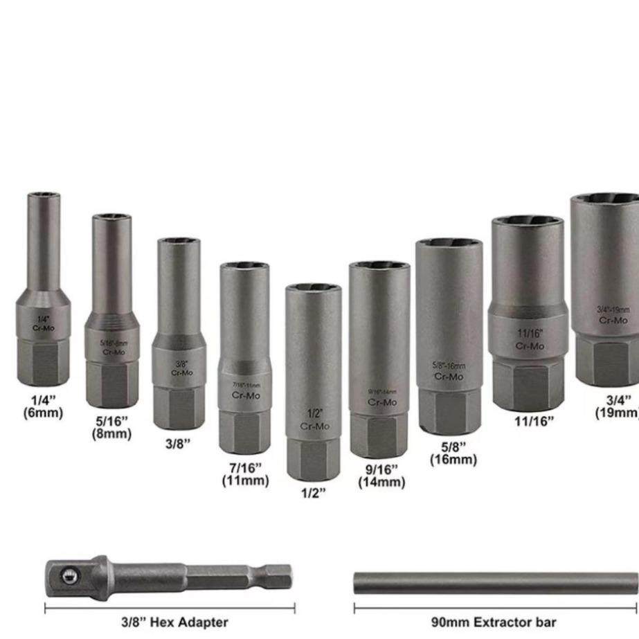 11PC加长型高款螺帽螺母断丝取出器耐磨滑牙汽修家用组合工具套装