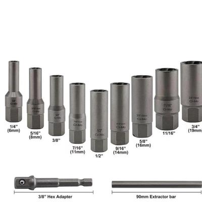 11PC加长型高款螺帽螺母断丝取出器耐磨滑牙汽修家用组合工具套装