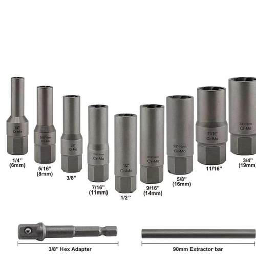 11PC加长型高款螺帽螺母断丝取出器耐磨滑牙汽修家用组合工具套装