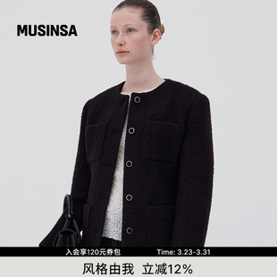 LEVAR韩国春季 粗花呢羊毛半夹克MUSINSA 纽扣翻领简约通勤小西装