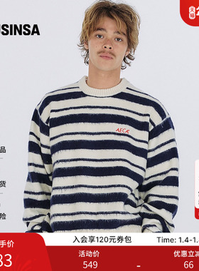 AECA韩国男女25秋季新款情侣休闲上衣圆领宽条纹针织毛衣MUSINSA