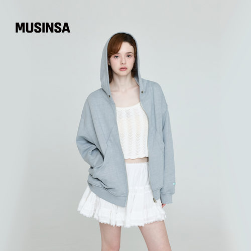 女士秋季做旧宽松连帽拉链卫衣