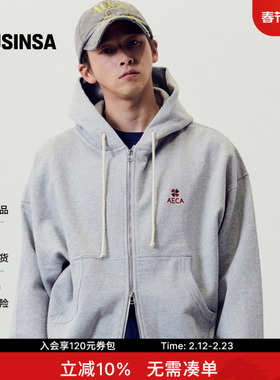 AECA韩国男女春季新款时尚休闲灰色四叶草连帽拉链卫衣MUSINSA
