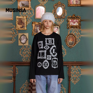 T恤MUSINSA 字母印花长袖 UNALLOYED韩国女士25冬季 百搭休闲个性