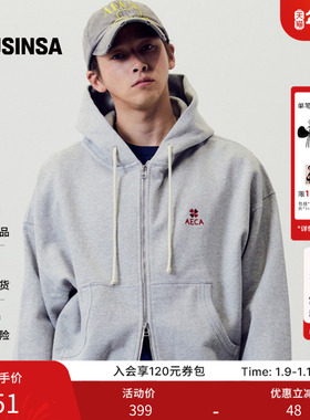 AECA韩国男女25秋季新款时尚休闲灰色四叶草连帽拉链卫衣MUSINSA