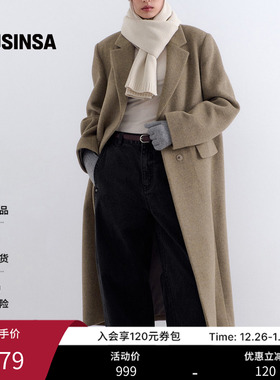 musinsa standard韩国25冬季女士羊毛混纺翻领长款毛呢大衣外套