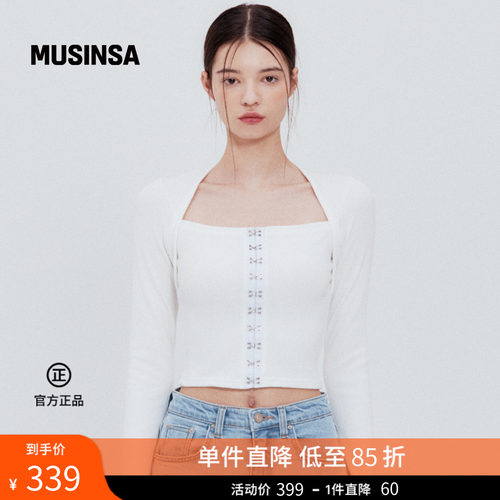 方领前扣上衣显瘦设计感针织衫