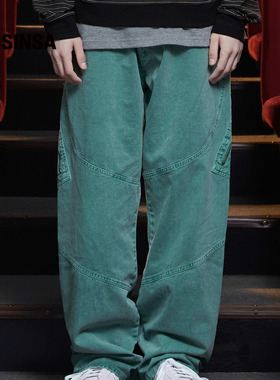 UNALLOYED韩国男女25秋季染色美式复古街头拉链宽松工装裤MUSINSA