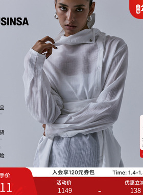 TREEMINGBIRD韩国女士25秋季设计感高领飘带衬衫MUSINSA