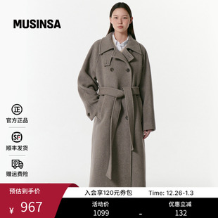 毛呢大衣 女士羊毛混纺双排扣长款 musinsa standard韩国25冬季
