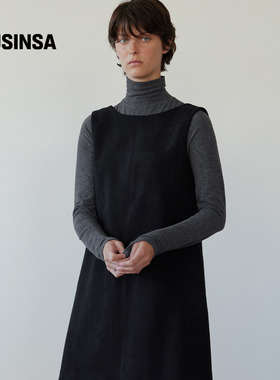 LEVAR韩国25秋冬无袖简约通勤圆领打底内搭绒面连衣裙MUSINSA