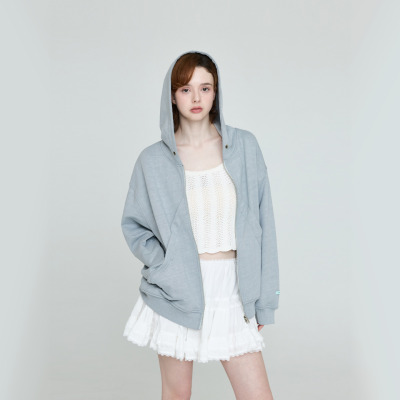 女士秋季做旧宽松连帽拉链卫衣