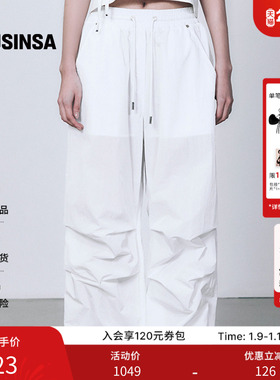 TREEMINGBIRD韩国男女同款25秋季黑色褶皱直筒长裤休闲裤MUSINSA