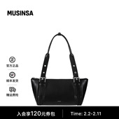 STAND OIL韩国女士25冬季 光面皮革宽肩带设计单肩帆船包包MUSINSA