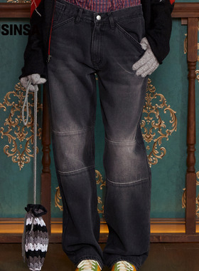 UNALLOYED韩国女士25冬季高腰直筒长裤垂感休闲牛仔裤MUSINSA