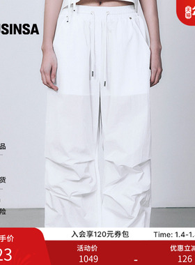 TREEMINGBIRD韩国男女同款25秋季黑色褶皱直筒长裤休闲裤MUSINSA