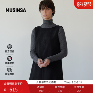 LEVAR韩国25秋冬无袖简约通勤圆领打底内搭绒面连衣裙MUSINSA