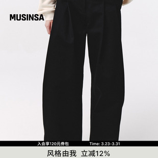 MUSINSA 休闲裤 KIJUN韩国女士春季 黑色百搭曲线剪裁阔腿长裤