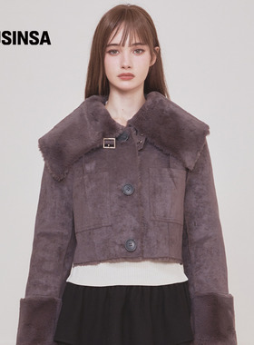 Not your rose韩国25冬季浅棕色毛绒翻领宽松双面皮革外套MUSINSA