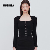 Not MUSINSA your rose韩国25秋冬方领前扣上衣显瘦设计感针织衫