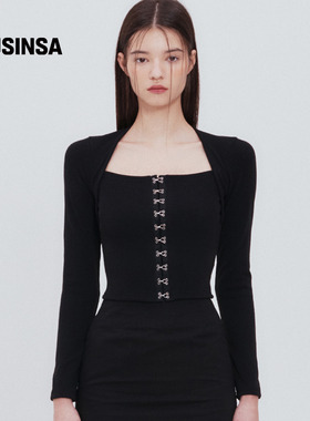 Not your rose韩国25秋冬方领前扣上衣显瘦设计感针织衫MUSINSA