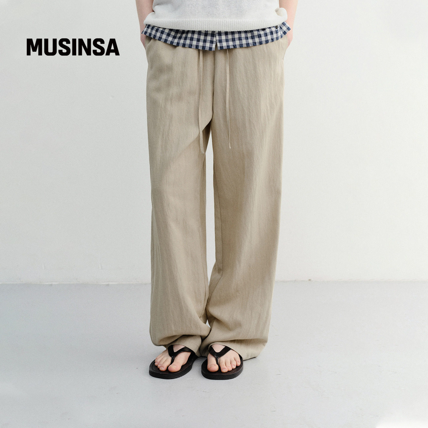 DUNST韩国26夏季女士百搭时尚纯色亚麻束腰休闲长裤MUSINSA