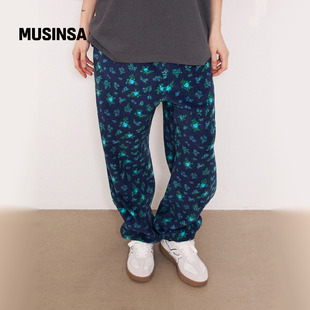 MUSINSA 宽松花纹运动裤 GBYU 韩国25秋冬阔腿松紧腰直筒长裤