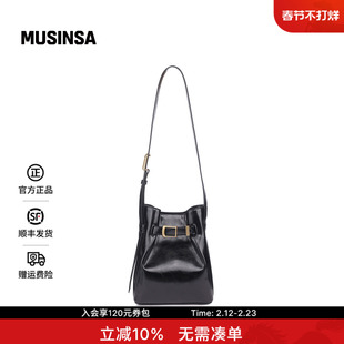 LOEUVRE韩国女士25秋季官方简约皮质单肩斜挎水桶包MUSINSA