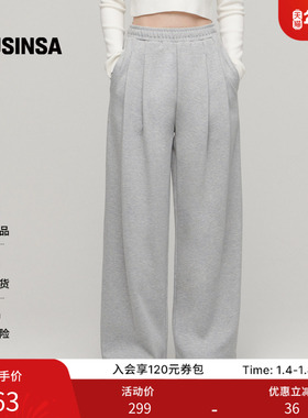 musinsa standard韩国25秋季女士慵懒高腰双褶宽版直筒休闲卫裤