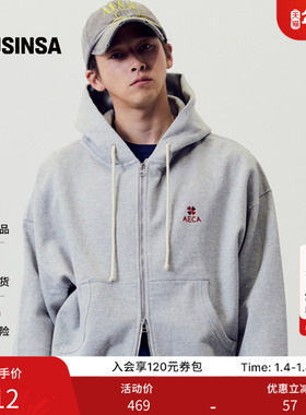 AECA韩国男女25秋季新款时尚休闲灰色四叶草连帽拉链卫衣MUSINSA