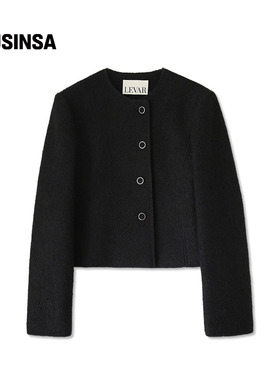 LEVAR韩国女士25冬季简约圆领银扣休闲通勤短款外套MUSINSA