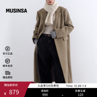 毛呢大衣外套 女士羊毛混纺翻领长款 musinsa standard韩国25冬季