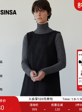 LEVAR韩国25秋冬无袖简约通勤圆领打底内搭绒面连衣裙MUSINSA