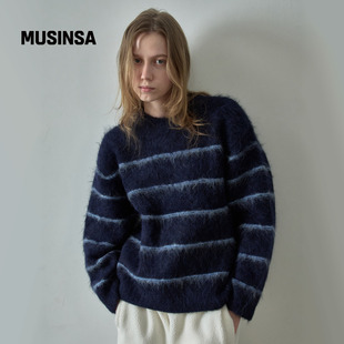 FACADE MUSINSA PATTERN韩国25秋冬羊驼条纹毛衣宽松慵懒风针织衫