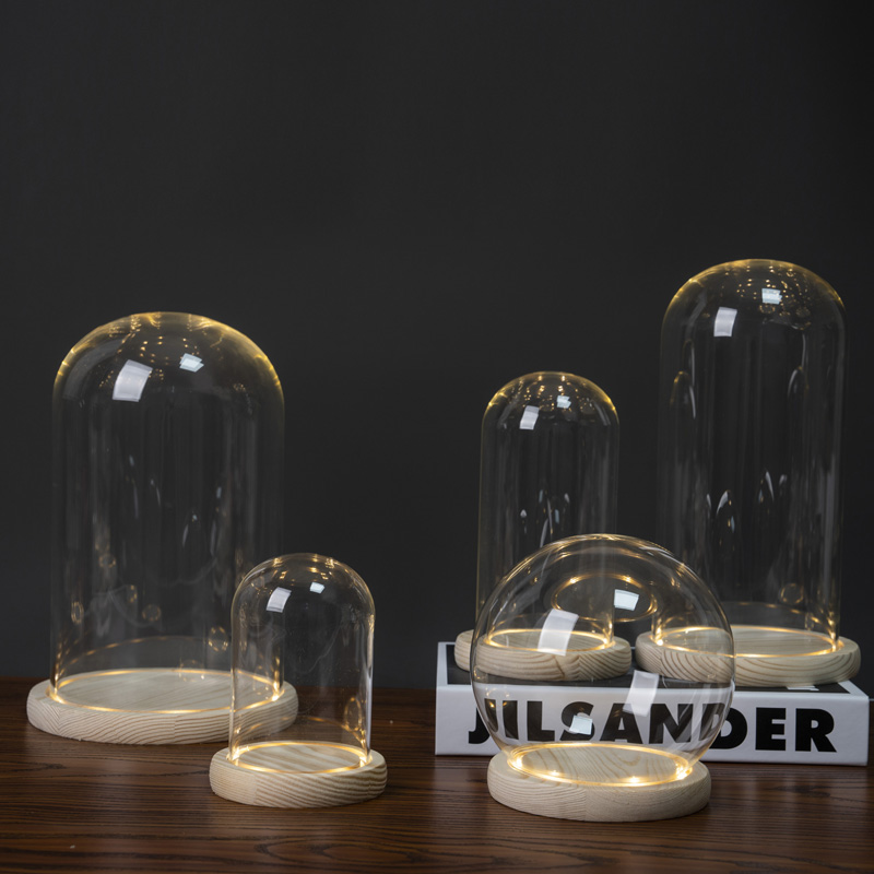 促销发光玻璃罩透明展示盒人偶圣诞树积木手模桌面摆件手办