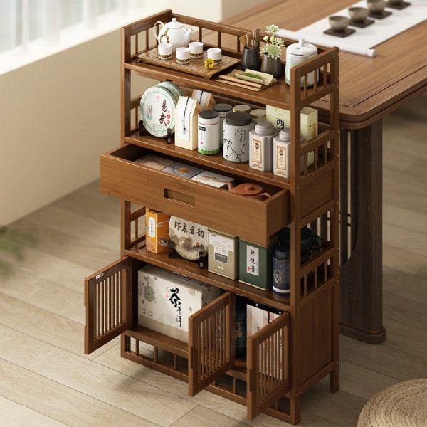 小型博古架实木中式茶柜置物架茶室茶叶收纳架茶具摆放架茶桌边几