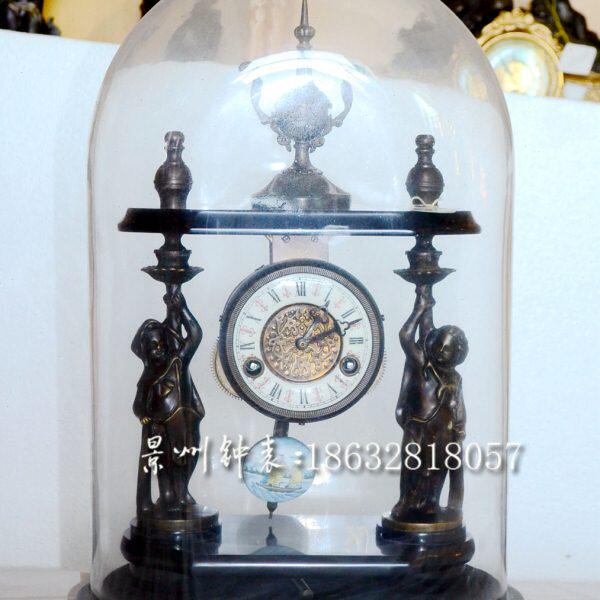 古钟 景州钟表 铸铜理石座钟 纯铜机芯 玻璃罩欧式古典钟表 壁炉