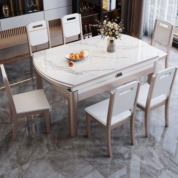 意式亮面岩板餐桌椅组合桌子椅子一套现代简约可伸缩折叠实木圆桌,住宅家具,岩板餐桌,淘宝优惠券,粉丝福利购,淘宝优惠卷