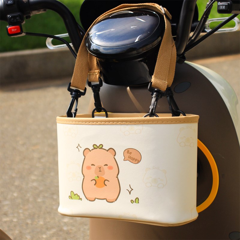 卡皮巴拉水豚电动车置物桶大容量挂式杂I物收纳水杯架储物盒通用