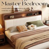 中古风实木软包床法式 1.5米小户型简约主卧1.8米复古民宿双人大床