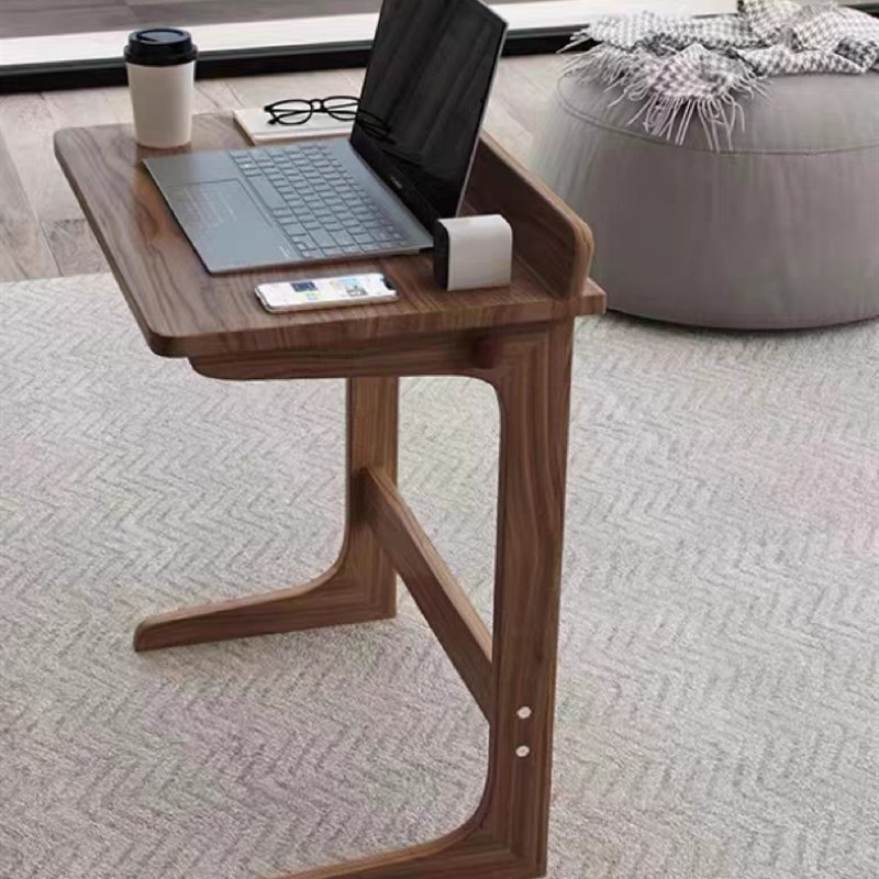 北美黑胡桃实木茶桌床边可移动茶台茶桌沙发边几V办公桌缝隙边几