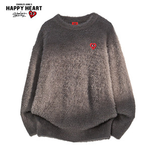 查尔斯桃心美式海马毛针织毛衣男圆领秋冬季新款潮牌百搭情侣上衣