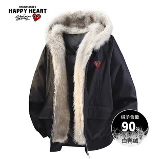 查尔斯桃心90%白鸭绒座山雕冬季新款加绒加厚情侣连帽羽绒服外套