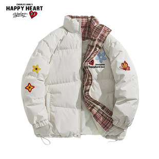 查尔斯桃心美式花卉立领冬季棉服男新款休闲保暖宽松情侣加厚外套