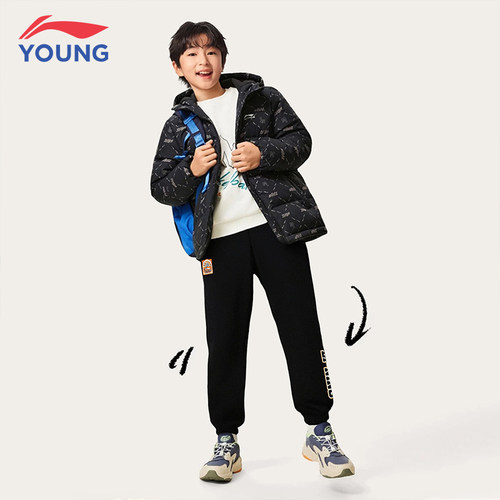 李宁正品男大童宽松保暖束脚卫裤