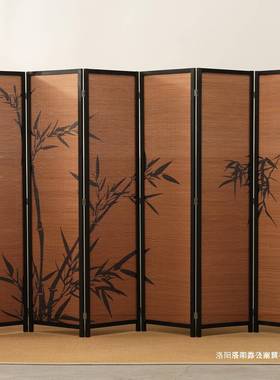新中屏隔断客风厅茶楼入户玄关国式风PYS竹影装墙饰竹编围挡阳台