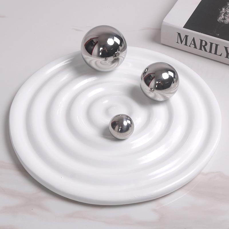 轻奢波装圆形摆件现代极简约样浪板房客厅茶几餐盘桌46383工艺品