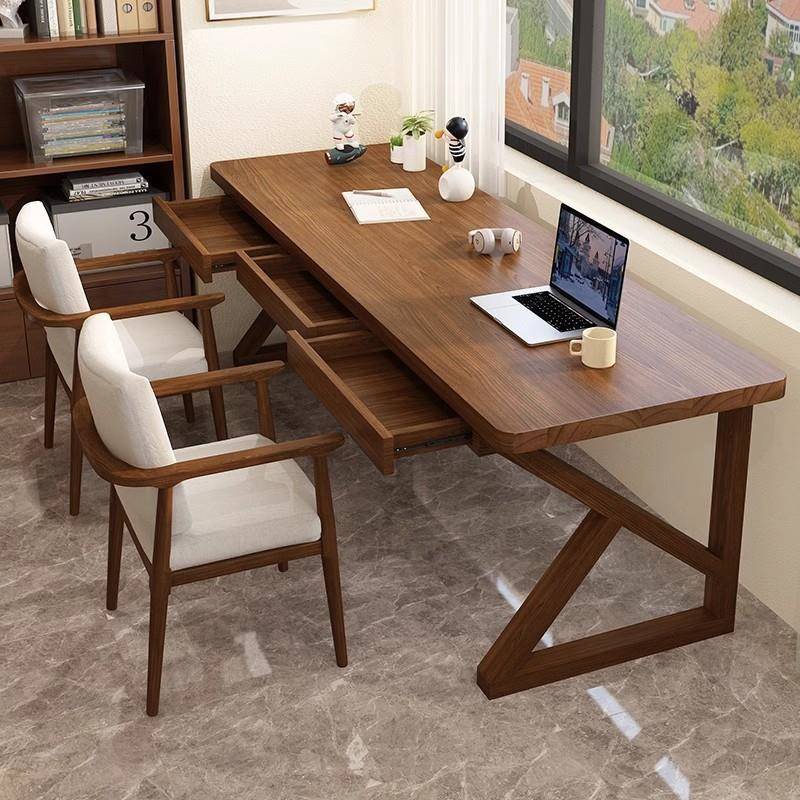 严选靠实木双人长条书桌带抽778屉厅靠储墙阅读桌多客功能窗物办